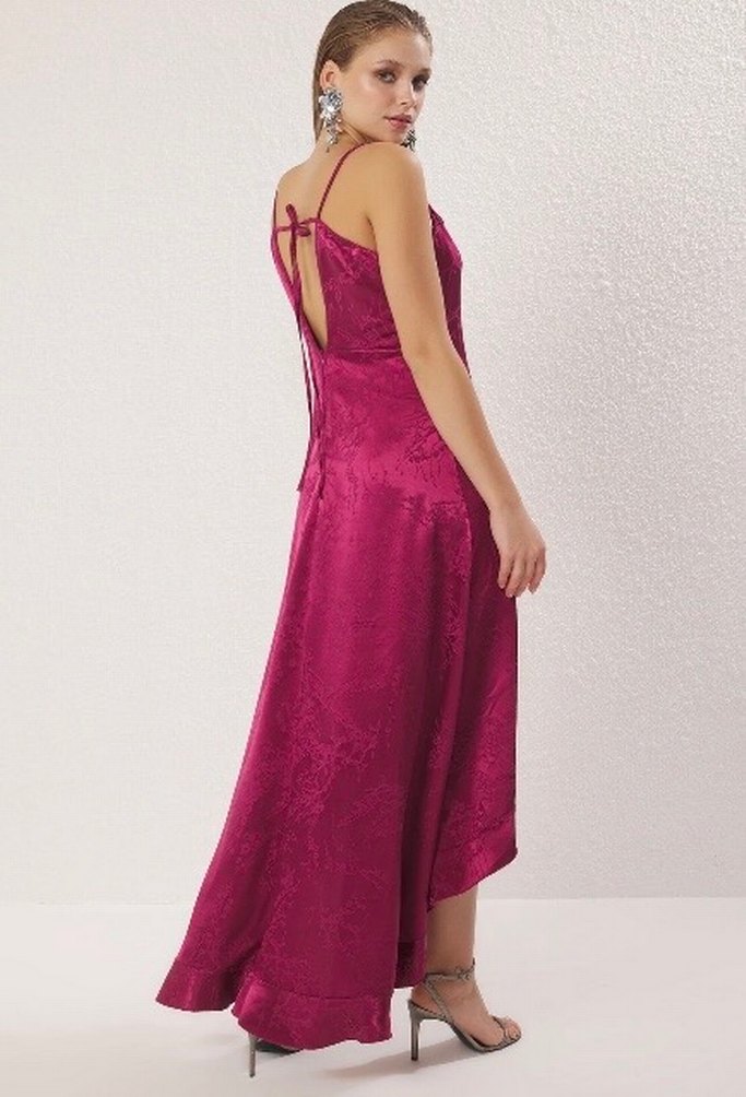 Mürdüm A kesim Saten Elbise - Görsel 4