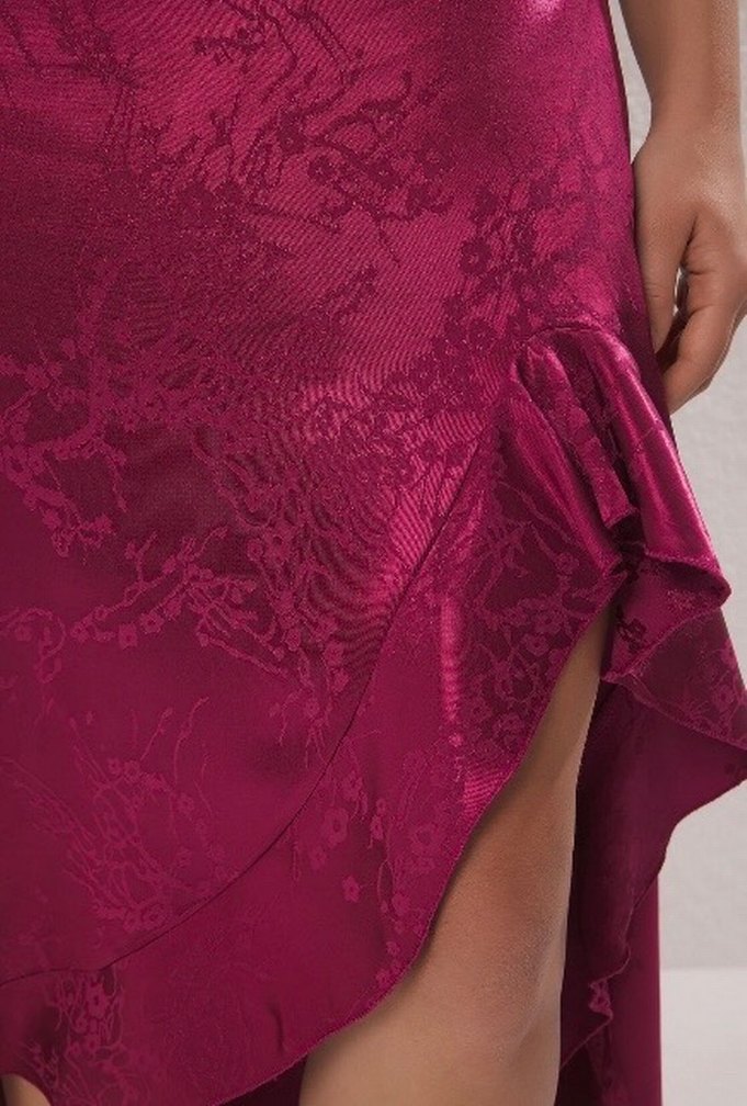 Mürdüm A kesim Saten Elbise - Görsel 3