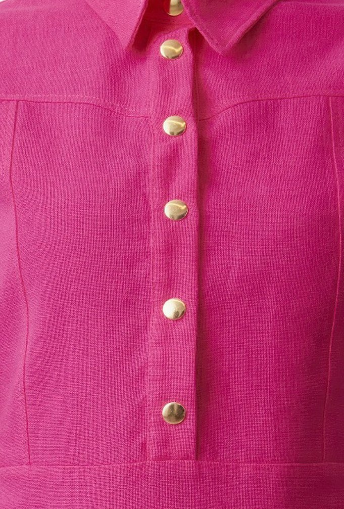 Düğmeli Pembe Midi Kadın Elbise - Görsel 4