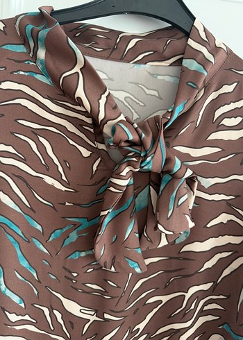 Kahverengi Zebra Desenli Uzun Kadın Elbise - Görsel 6