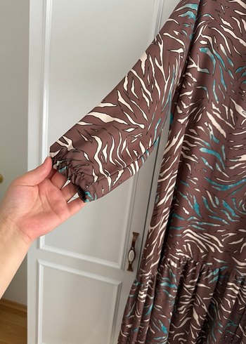 xl Beden kahverengi Renk Kahverengi Zebra Desenli Uzun Kadın Elbise
