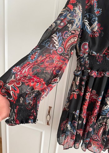 Uzun Kollu, Kuşaklı, Mini Bohem Elbise - Görsel 4