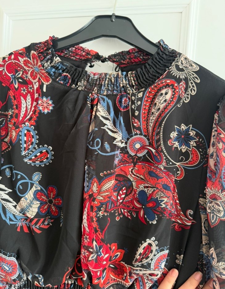 Uzun Kollu, Kuşaklı, Mini Bohem Elbise - Görsel 2