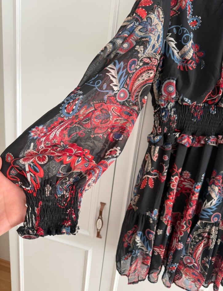 Uzun Kollu, Kuşaklı, Mini Bohem Elbise - Görsel 4