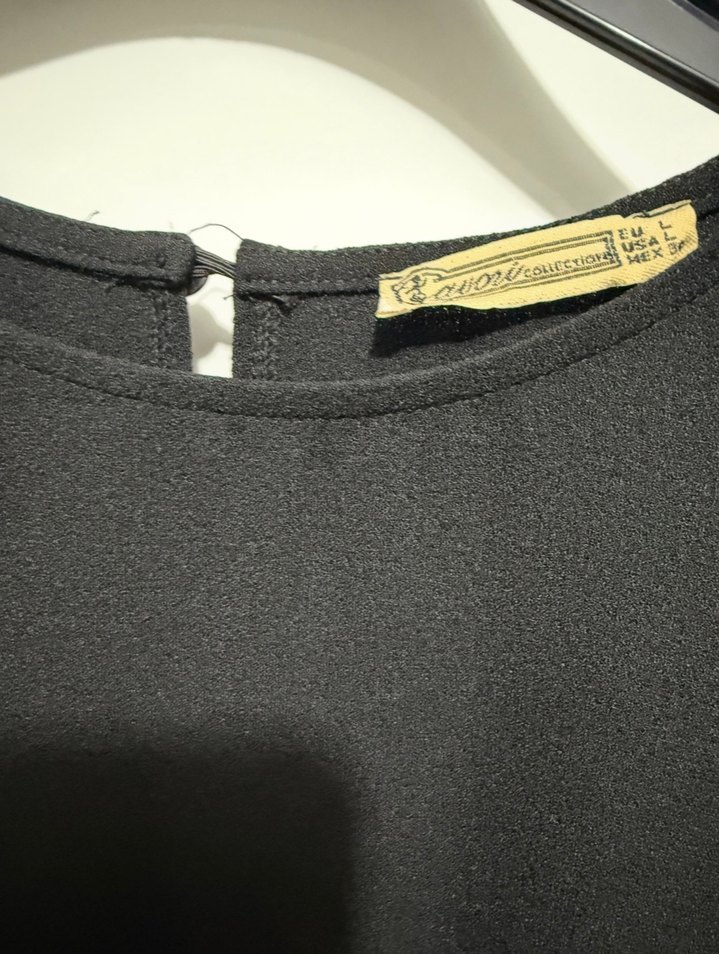 Uzun Kollu Siyah Fırfırlı Kadın Elbise - Görsel 5