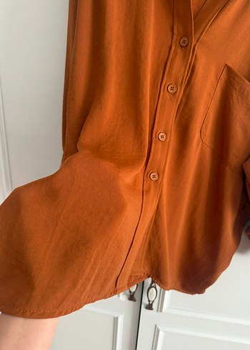 Düğmeli Kahverengi Rahat Kadın Gömlek - Görsel 3