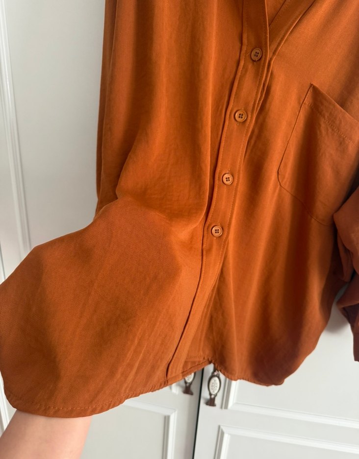 Düğmeli Kahverengi Rahat Kadın Gömlek - Görsel 3
