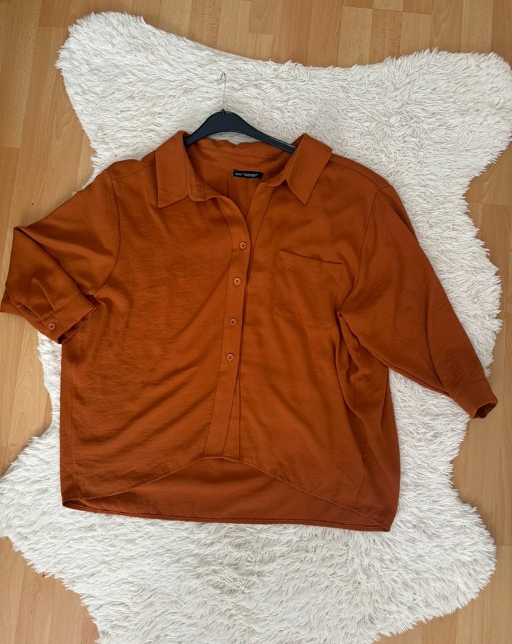 Düğmeli Kahverengi Rahat Kadın Gömlek - Görsel 5