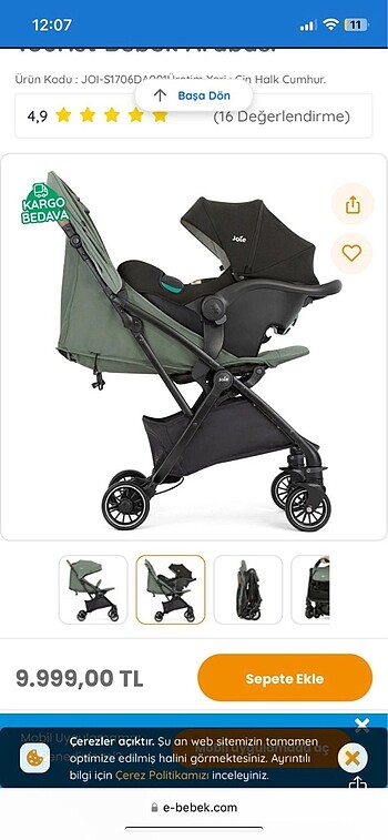 15-36 kg Beden gri Renk Joie bebek arabası