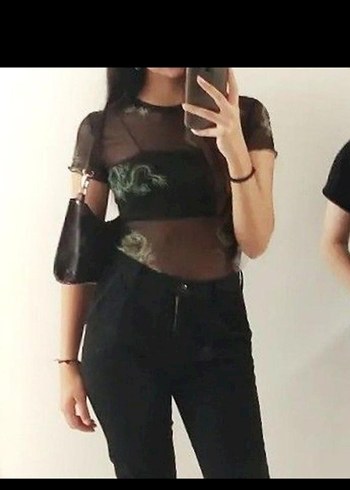 Yılan Desenli Siyah tül bluz - Görsel 2