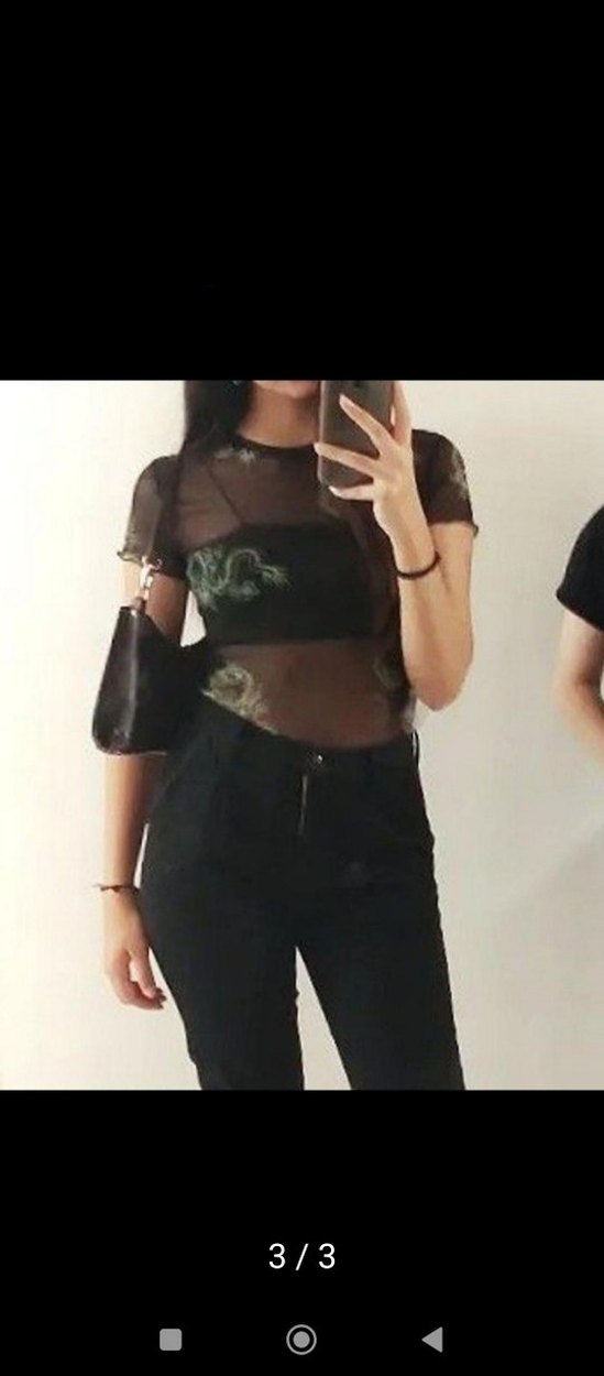 Yılan Desenli Siyah tül bluz - Görsel 2