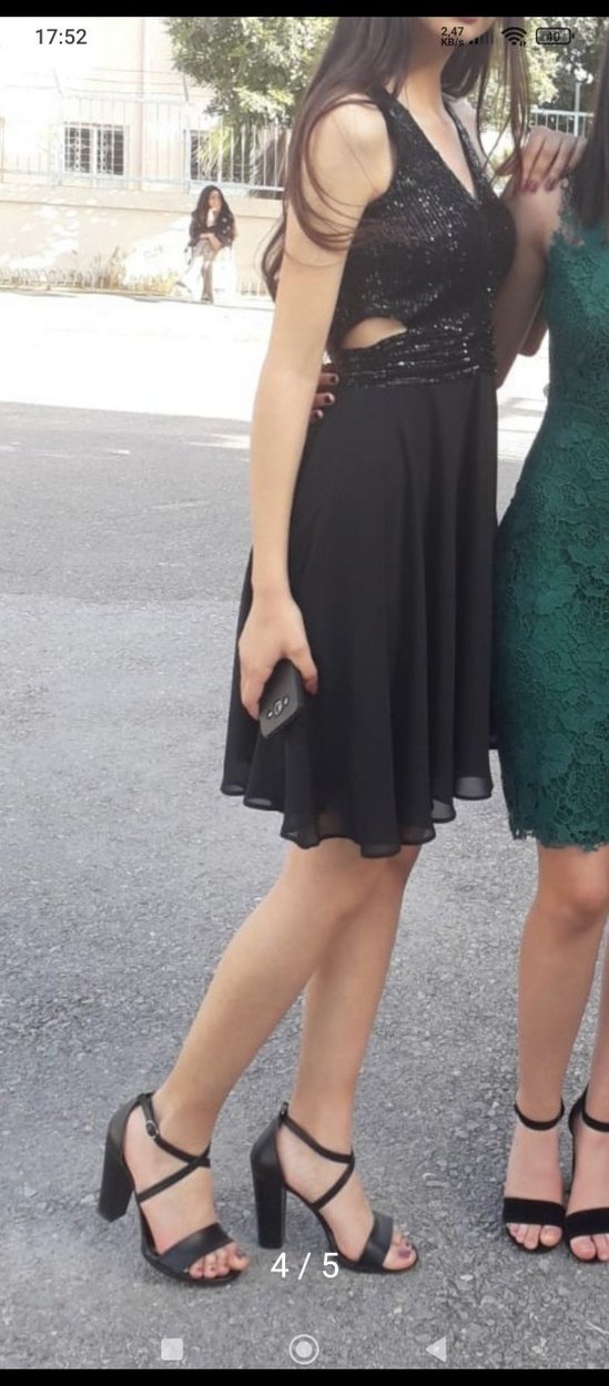 Siyah V Yakalı Mini Abiye Elbise - Görsel 4