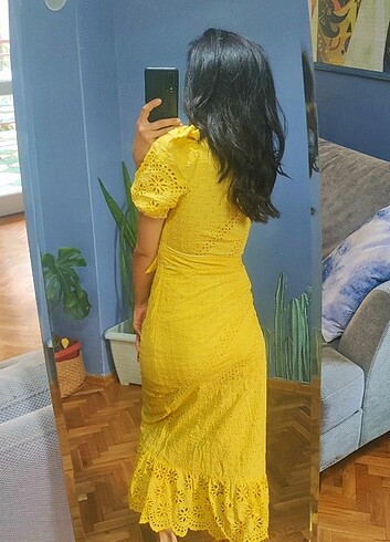 s Beden Mango Sarı uzun elbise 