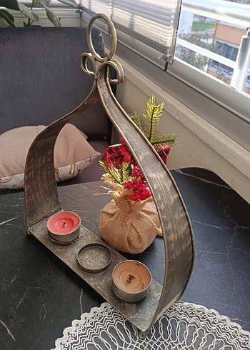 Bordo Mum ve Metal Mumluk Seti - Görsel 3