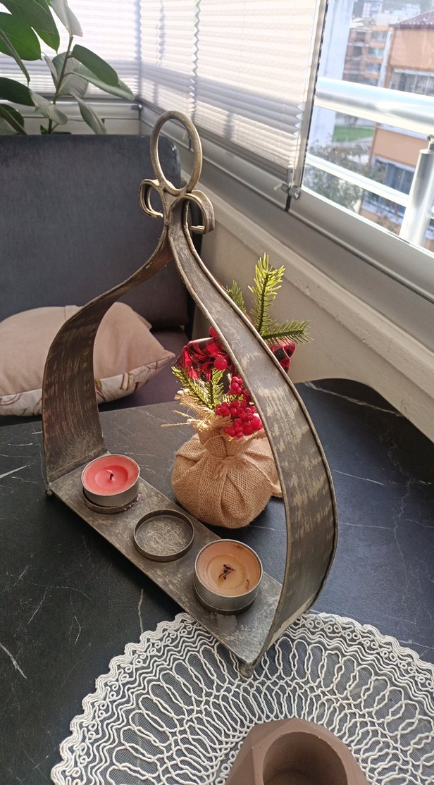 Bordo Mum ve Metal Mumluk Seti - Görsel 3