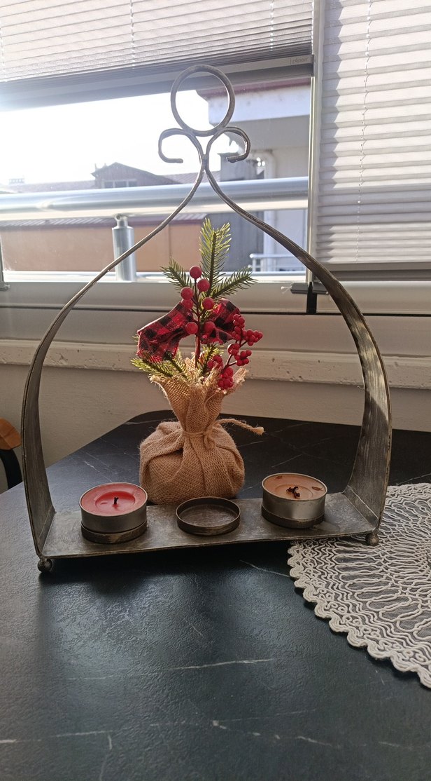 Bordo Mum ve Metal Mumluk Seti - Görsel 2