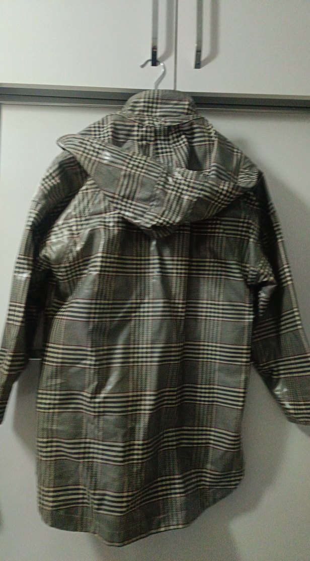 Gri Kareli Midi Street Style Kadın Yağmurluk - Görsel 3