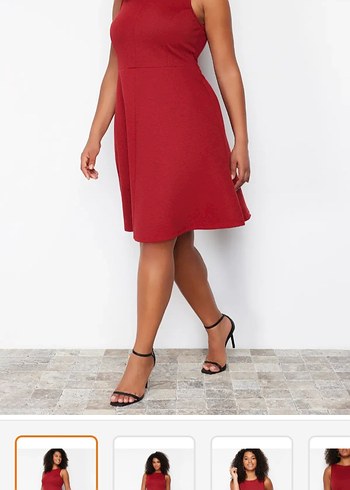 Kırmızı V Yaka Midi Strappy Elbise