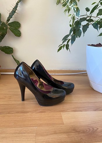 Siyah Parlak Platform Topuklu Kadın Stiletto - Görsel 2