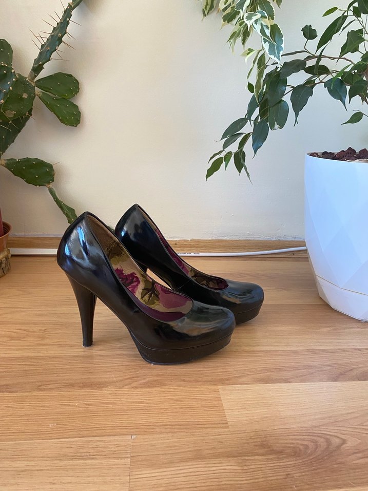 Siyah Parlak Platform Topuklu Kadın Stiletto - Görsel 2