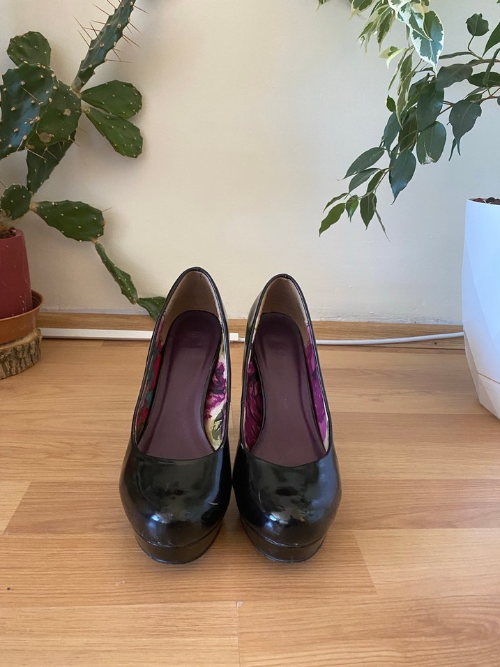 Siyah Parlak Platform Topuklu Kadın Stiletto - Görsel 3