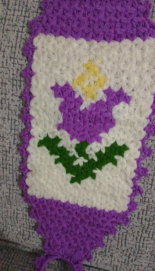 Mor Çiçek Desenli Örgü Banyo Süngeri - Görsel 3