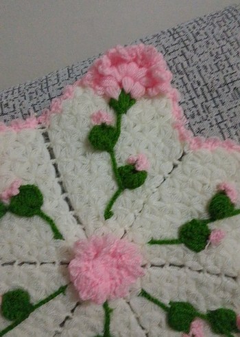 Pembe Beyaz Çiçek Motifli Örgü lif - Görsel 5