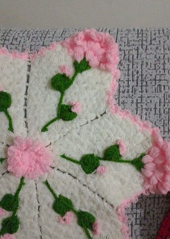 Pembe Beyaz Çiçek Motifli Örgü lif - Görsel 2