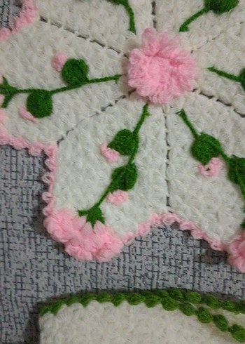 Pembe Beyaz Çiçek Motifli Örgü lif - Görsel 4