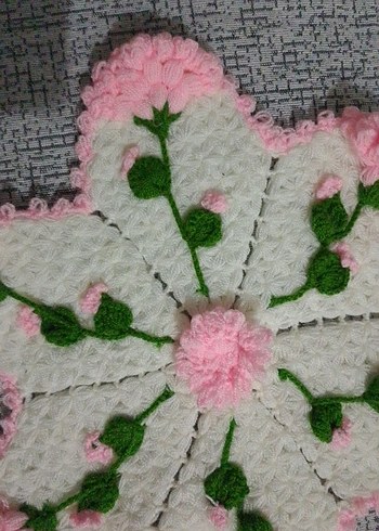 Pembe Beyaz Çiçek Motifli Örgü lif - Görsel 3