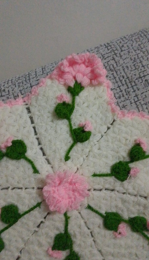 Pembe Beyaz Çiçek Motifli Örgü lif - Görsel 5