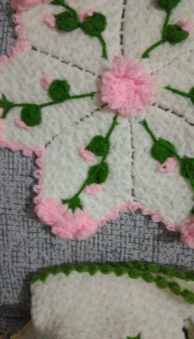 Pembe Beyaz Çiçek Motifli Örgü lif - Görsel 4