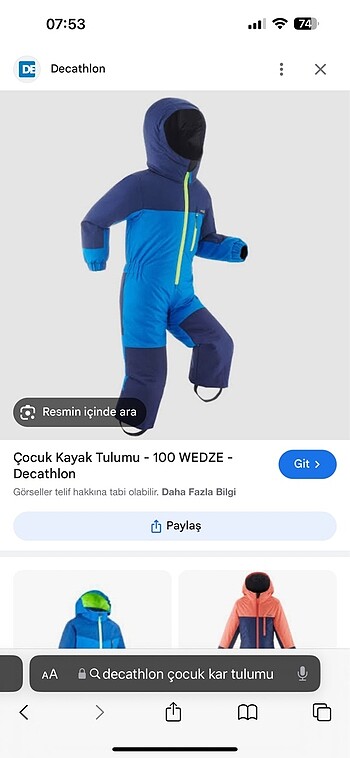 Decathlon Kar tulumu bir erkek bir kız tulumu