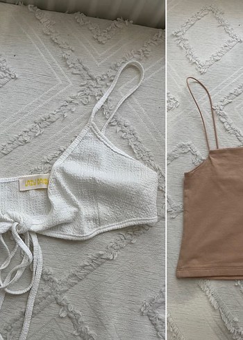 Diğer Minimal İnce Askili Triko Bralet Bej Crop Top