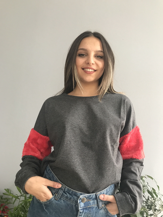 Markasız Ürün Kirmizi pelus kol sweat