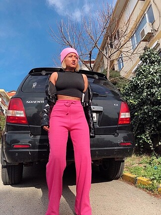 Pembe Fitilli Eşofman Altı