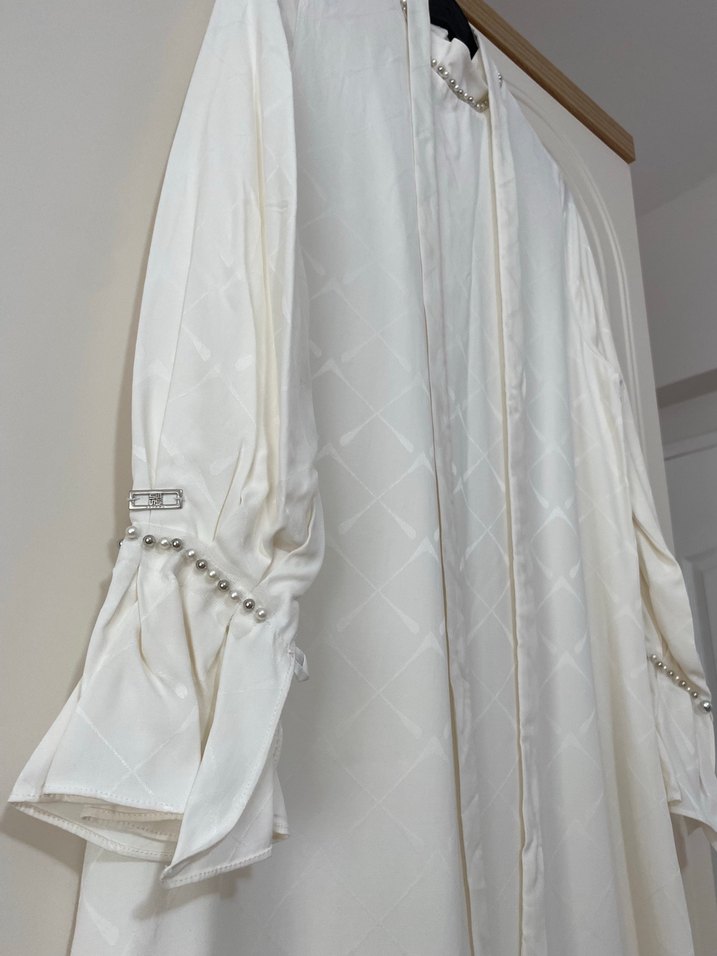 Uzun Kollu Beyaz Bohem Salaş Elbise - Görsel 2