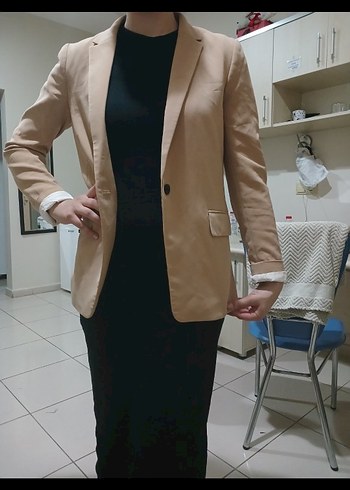 H&M Bej Kadın Ofis Blazeri Uzun Kollu