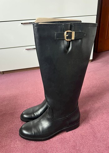 Kadın Siyah Deri Dizüstü Tokalı Topuklu Çizme - Görsel 3