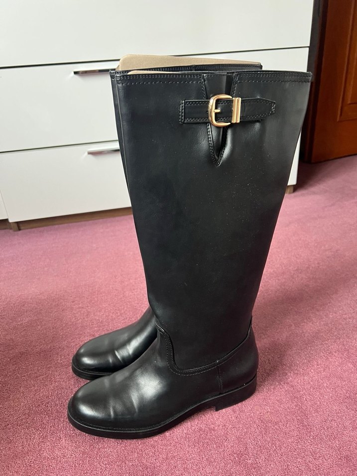 Kadın Siyah Deri Dizüstü Tokalı Topuklu Çizme - Görsel 3