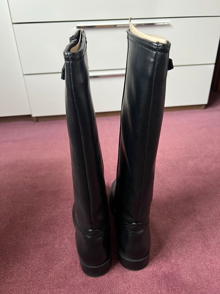 Kadın Siyah Deri Dizüstü Tokalı Topuklu Çizme - Görsel 2