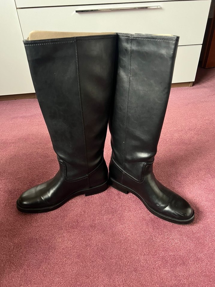 Kadın Siyah Deri Dizüstü Tokalı Topuklu Çizme - Görsel 5