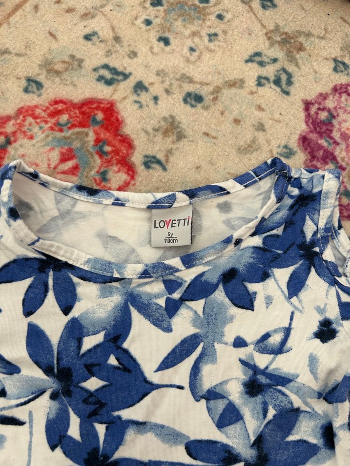 Kız Çocuk Mavi Desenli Kısa Kollu Elbise - Görsel 3