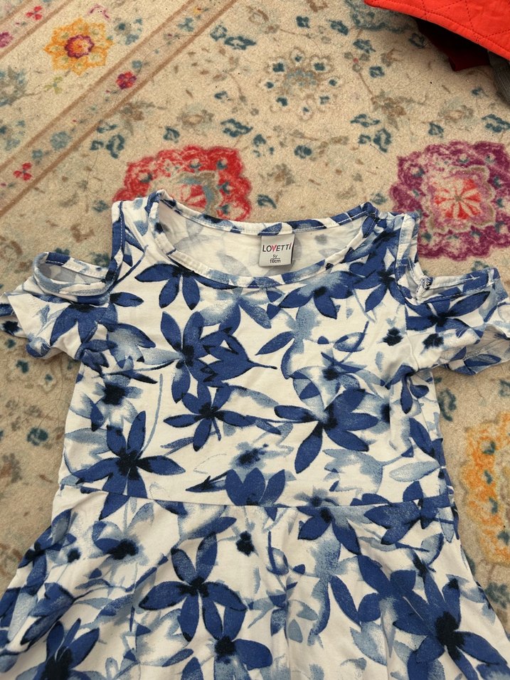 Kız Çocuk Mavi Desenli Kısa Kollu Elbise - Görsel 2