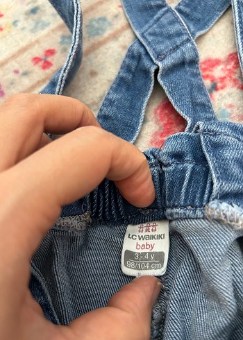 Kız Çocuk Renkli Batik Desenli Kot Tulum - Görsel 3