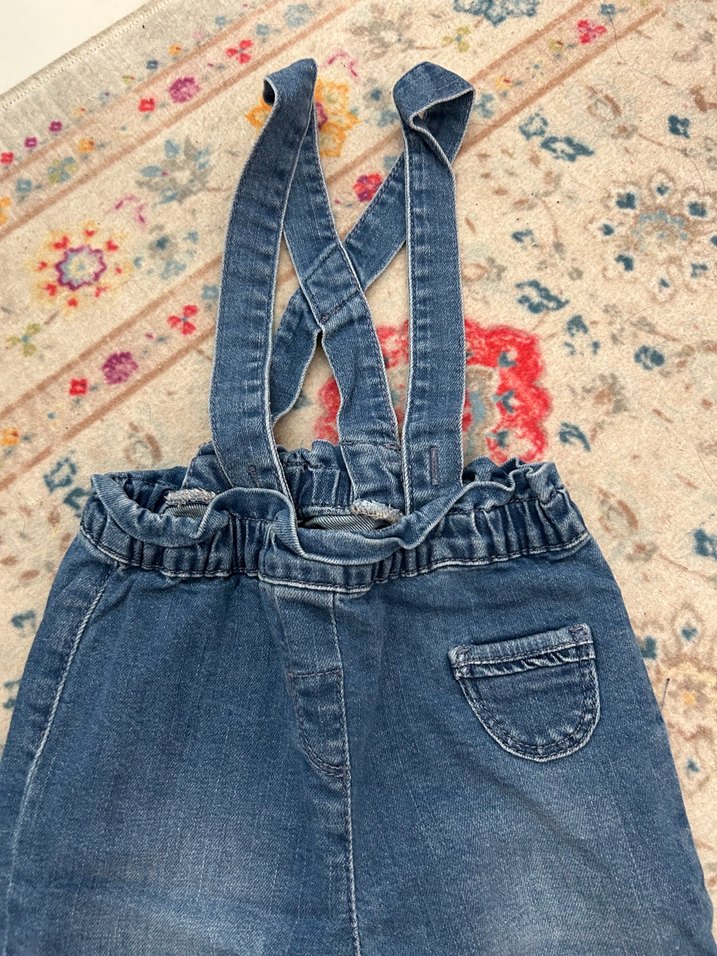 Kız Çocuk Renkli Batik Desenli Kot Tulum - Görsel 2