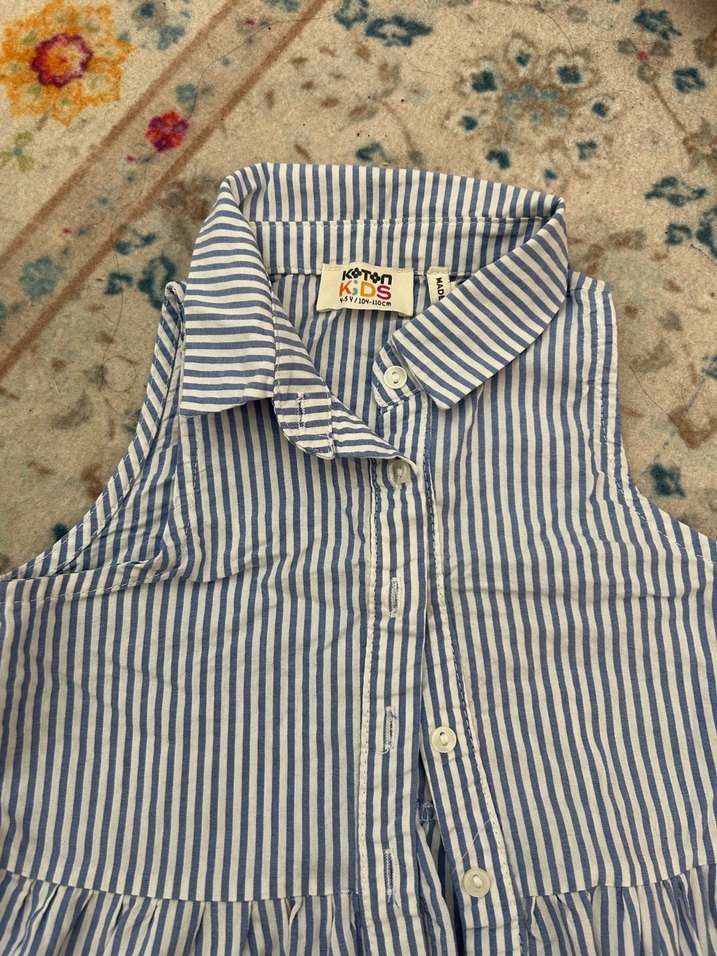 Kız Çocuk Bohem Çizgili Kolsuz Elbise - Görsel 2