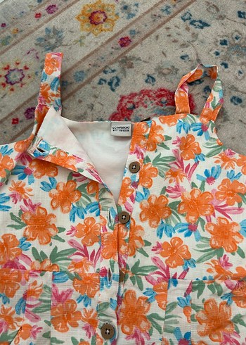 Kız Çocuk Çiçekli Düğmeli Tulum - Görsel 3