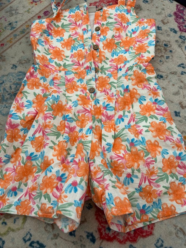 Kız Çocuk Çiçekli Düğmeli Tulum - Görsel 2