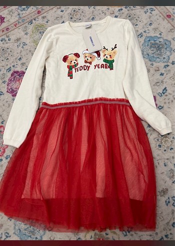 Kız Çocuk Kırmızı Nakışlı Uzun Kollu Elbise - Görsel 3